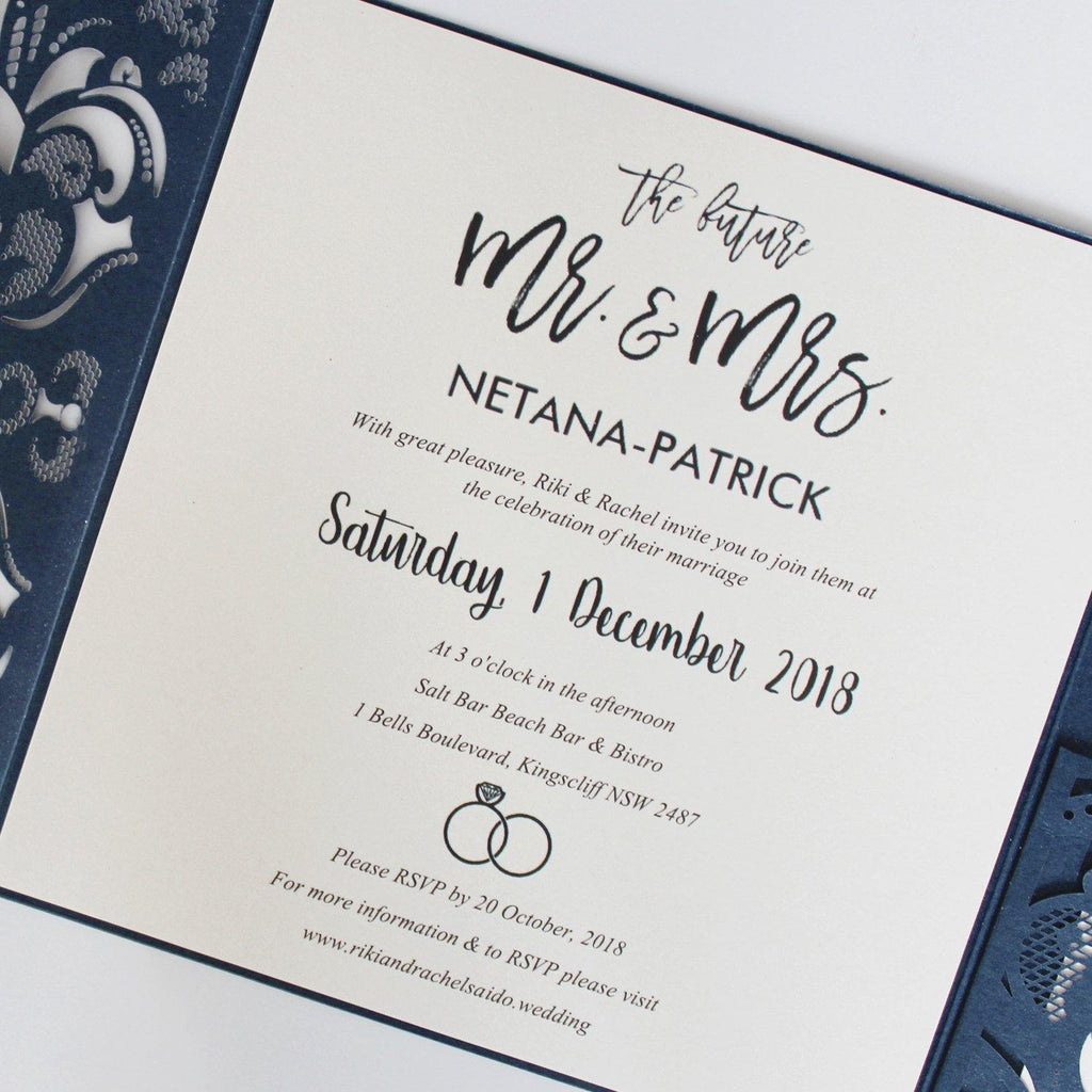 Navy Blue Wedding Invitation Pocket Invite Cards With RSVP Cards Picky Bride