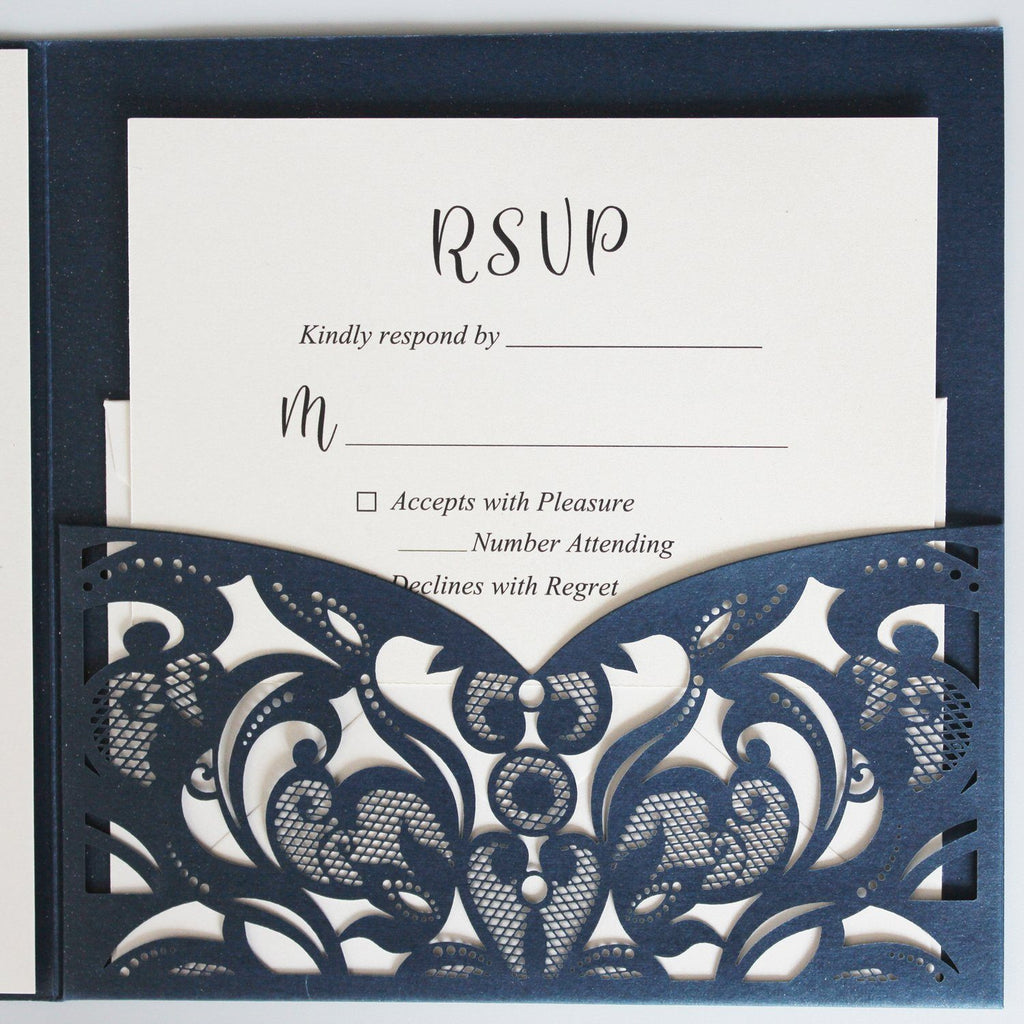 Navy Blue Wedding Invitation Pocket Invite Cards With RSVP Cards Picky Bride