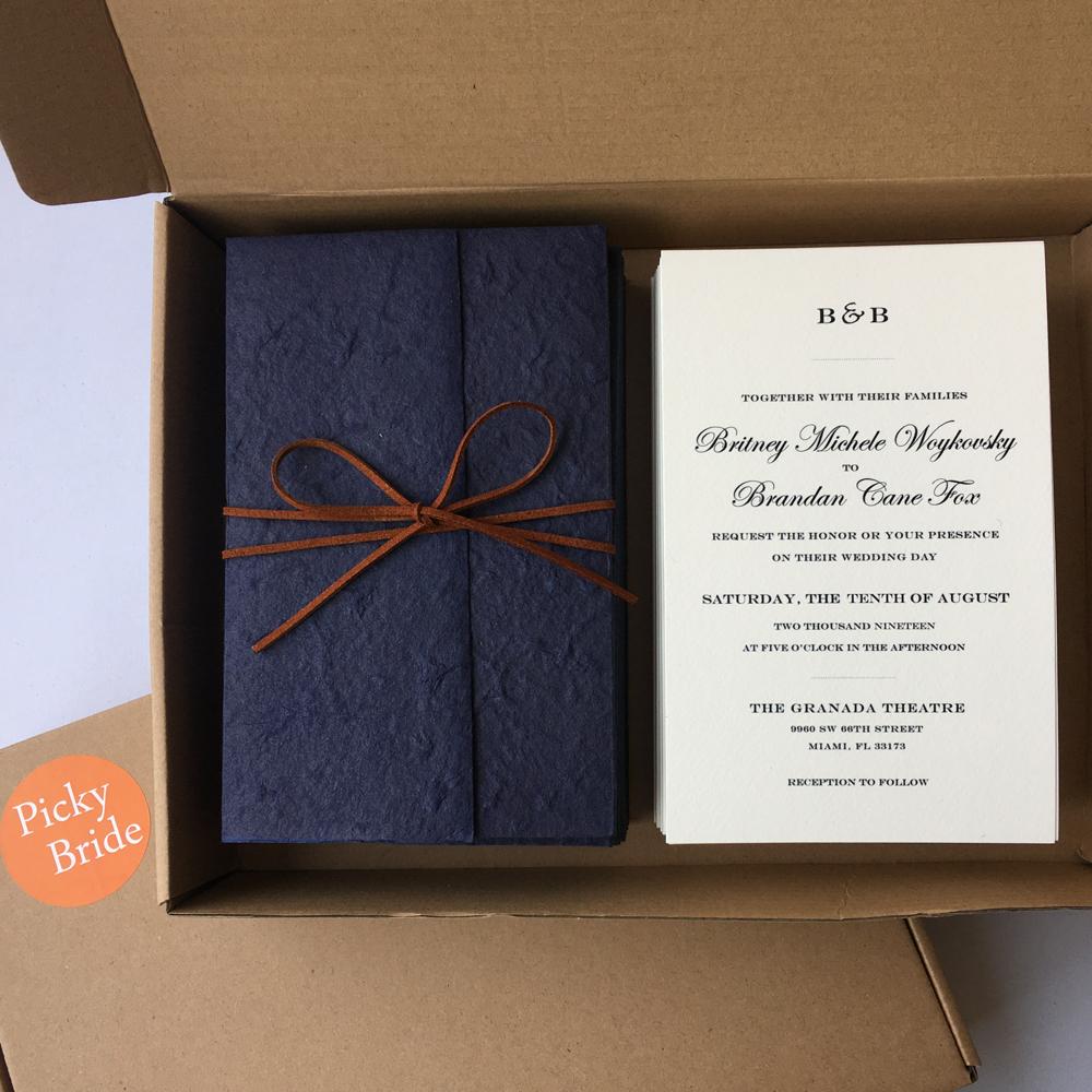 Navy Blue Wedding Invitations Pocket Invitation Cards Picky Bride 
