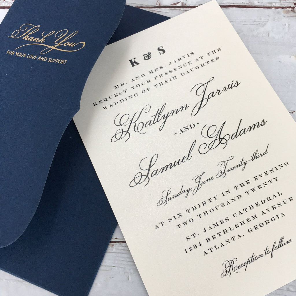 Navy Blue Wedding Invitations Set Pocket Invitation for Wedding Picky Bride