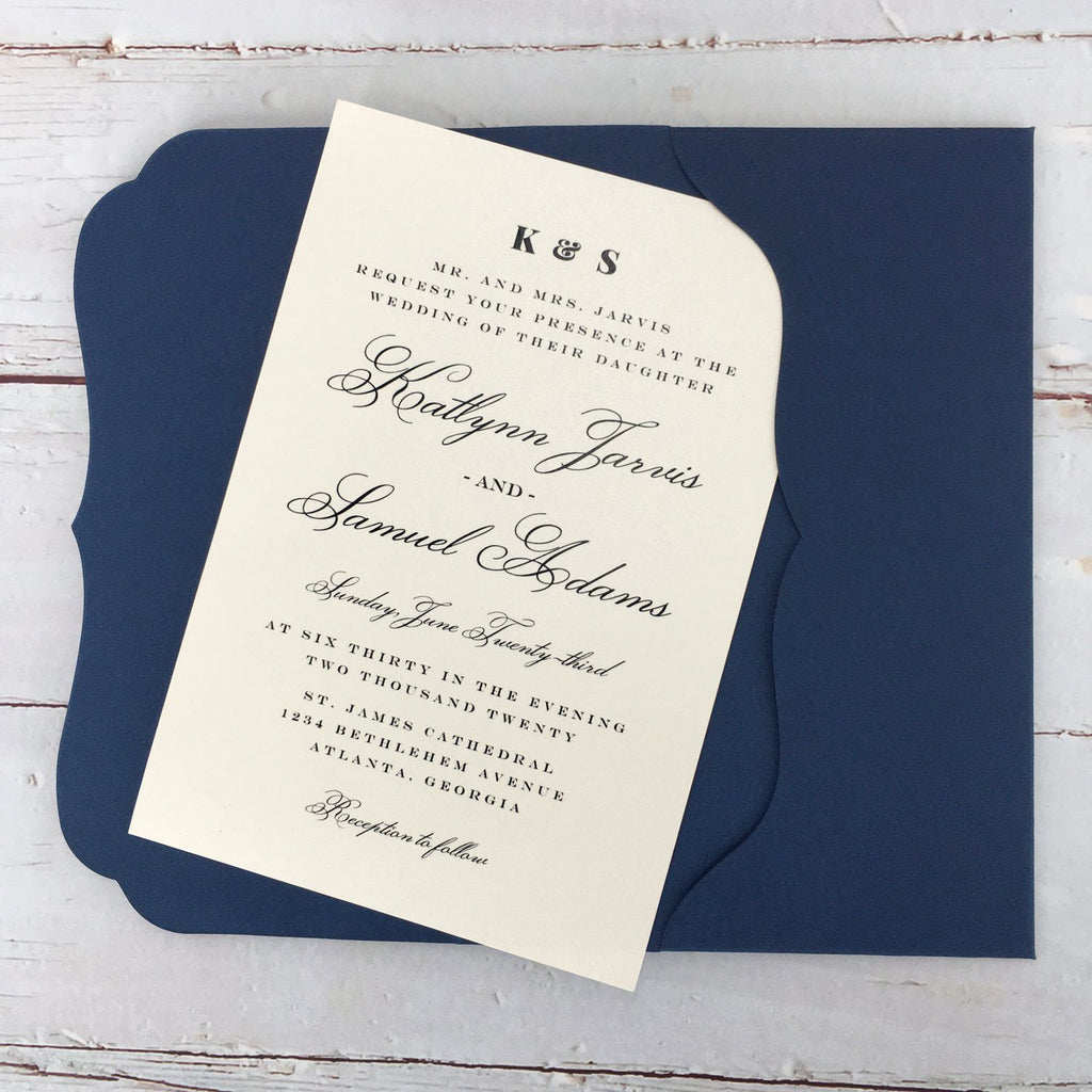 Navy Blue Wedding Invitations Set Pocket Invitation for Wedding Picky Bride
