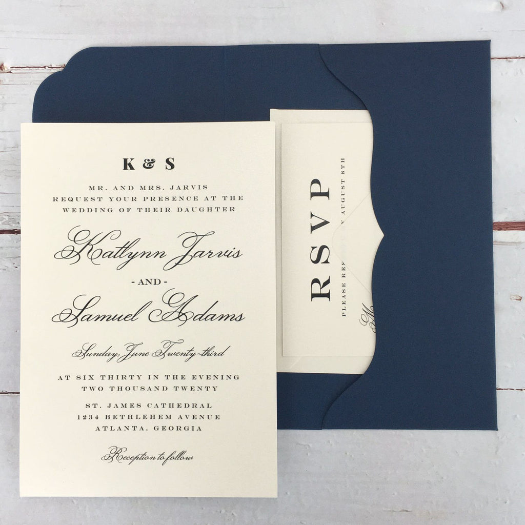 Navy Blue Wedding Invitations Set Pocket Invitation for Wedding Picky Bride
