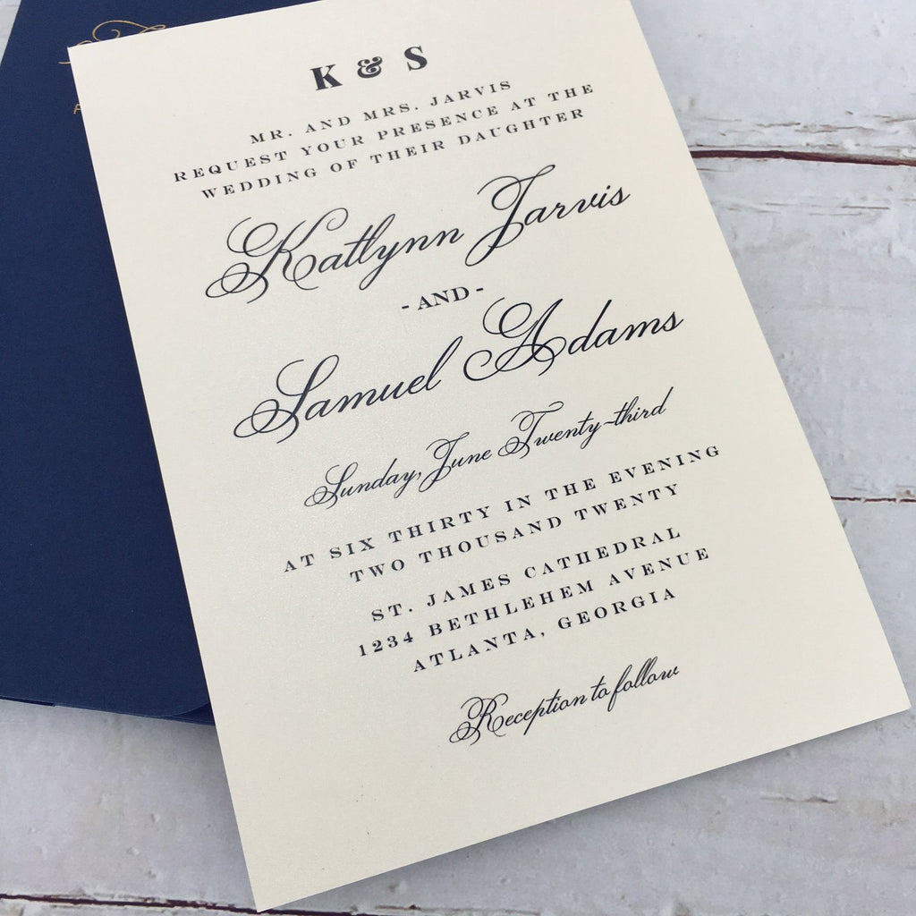 Navy Blue Wedding Invitations Set Pocket Invitation for Wedding Picky Bride