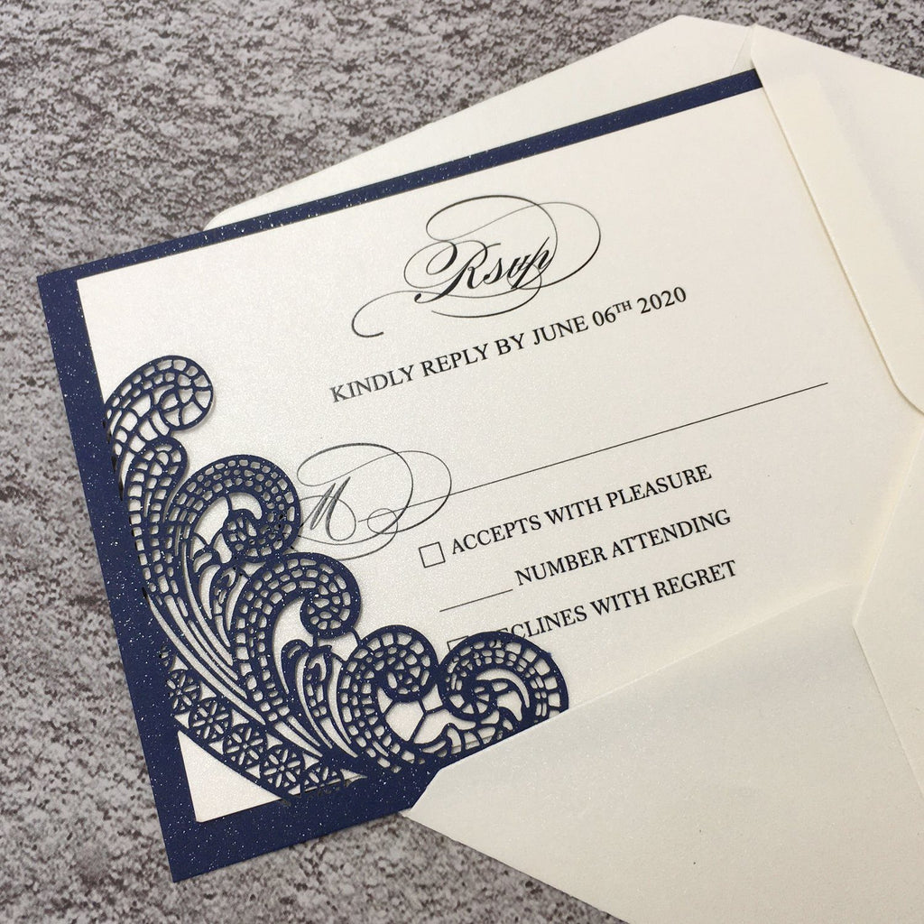 Navy Blue Wedding Invitations with RSVP Business Invitations Picky Bride