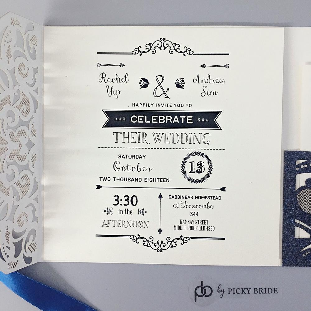 Navy Glitter Laser Cut Wedding Invitation Set Luxury Wedding Theme Picky Bride