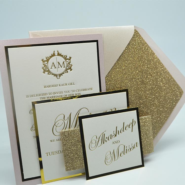 White Paper Invitation Card Box Featuring Gold Foil Stamped Custom Monogram  - Luxury Wedding Invitations, Handmade Invitations & Wedding Favors