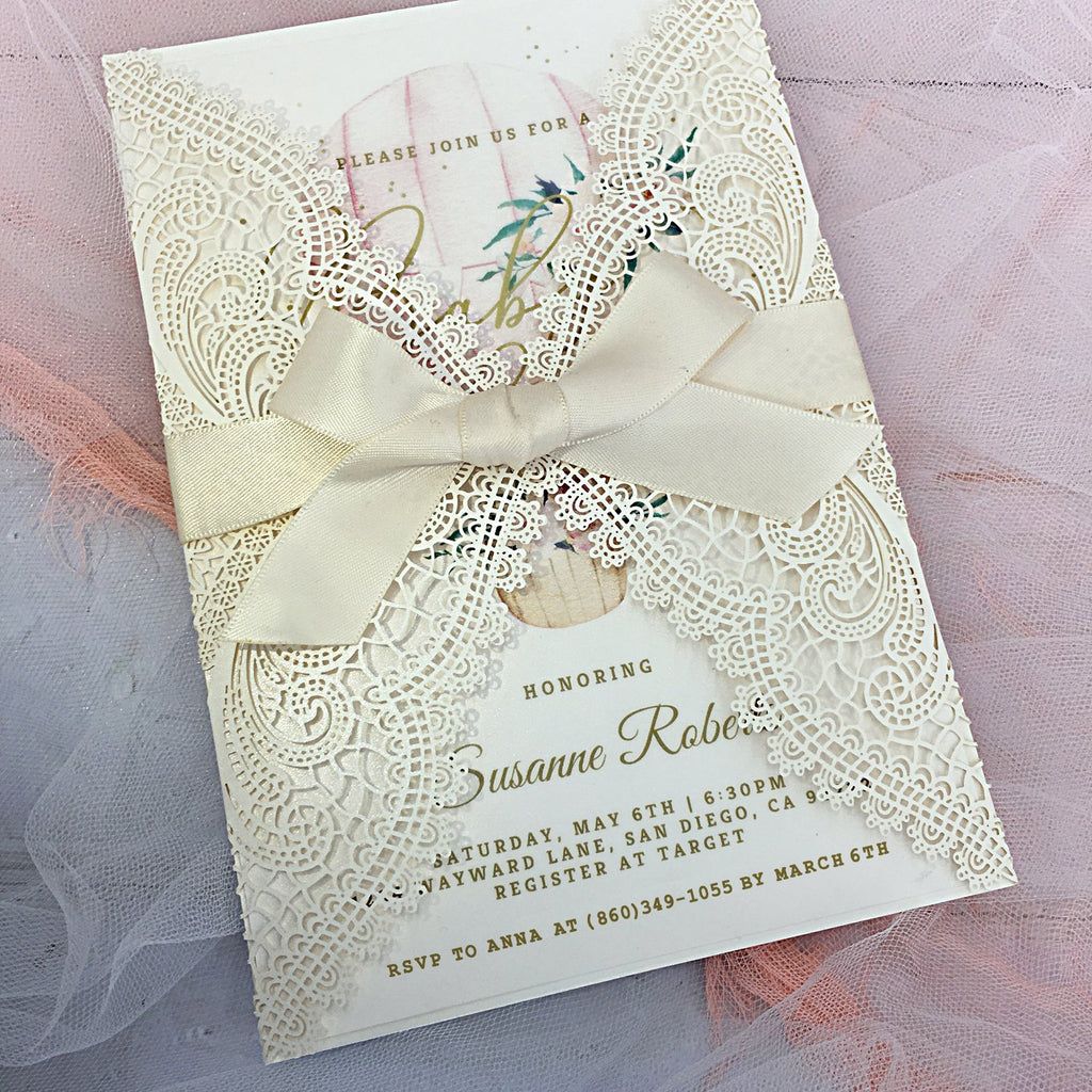 Picky Bride Baby Shower Invitations, Hot Air Balloon Flowers with Envelopes, 5x7 Cards, Perfect for Baby Boys and Baby Girls Picky Bride