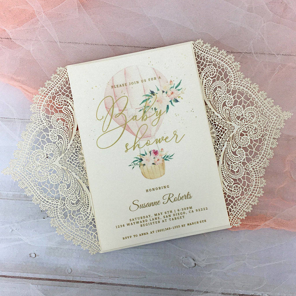 Picky Bride Baby Shower Invitations, Hot Air Balloon Flowers with Envelopes, 5x7 Cards, Perfect for Baby Boys and Baby Girls Picky Bride