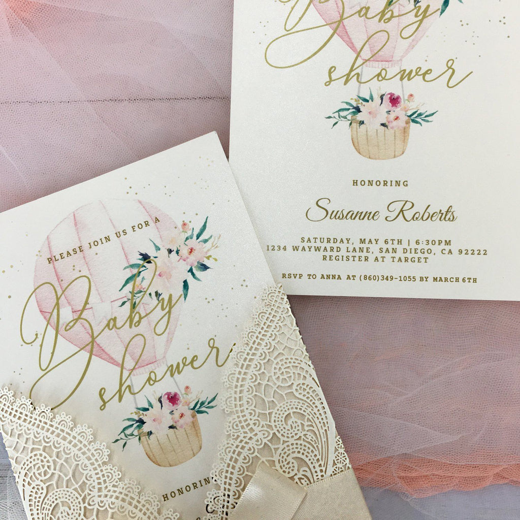Picky Bride Baby Shower Invitations, Hot Air Balloon Flowers with Envelopes, 5x7 Cards, Perfect for Baby Boys and Baby Girls Picky Bride