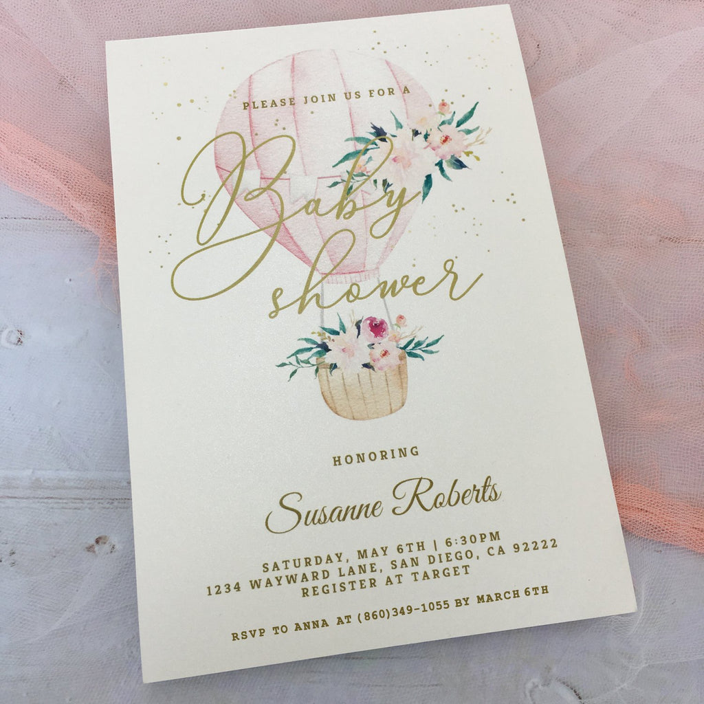 Picky Bride Baby Shower Invitations, Hot Air Balloon Flowers with Envelopes, 5x7 Cards, Perfect for Baby Boys and Baby Girls Picky Bride