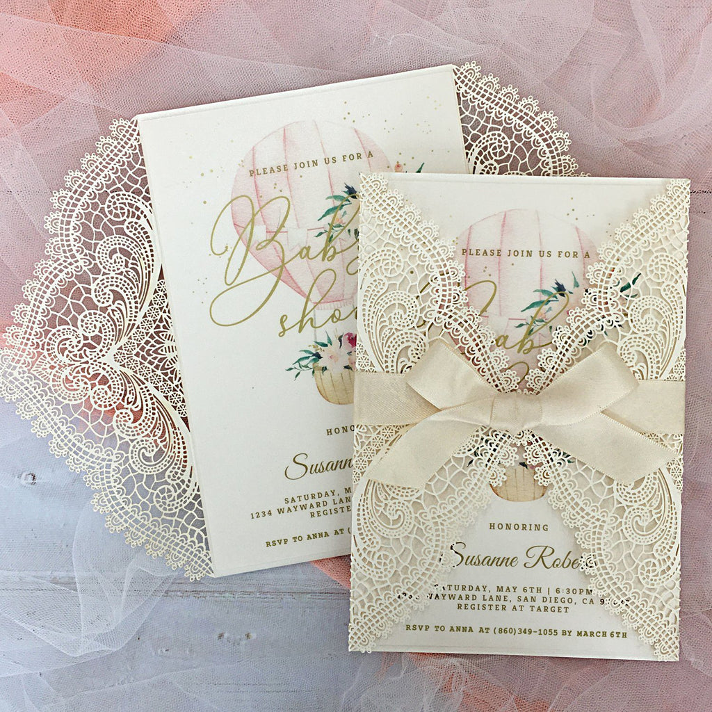 Picky Bride Baby Shower Invitations, Hot Air Balloon Flowers with Envelopes, 5x7 Cards, Perfect for Baby Boys and Baby Girls Picky Bride 