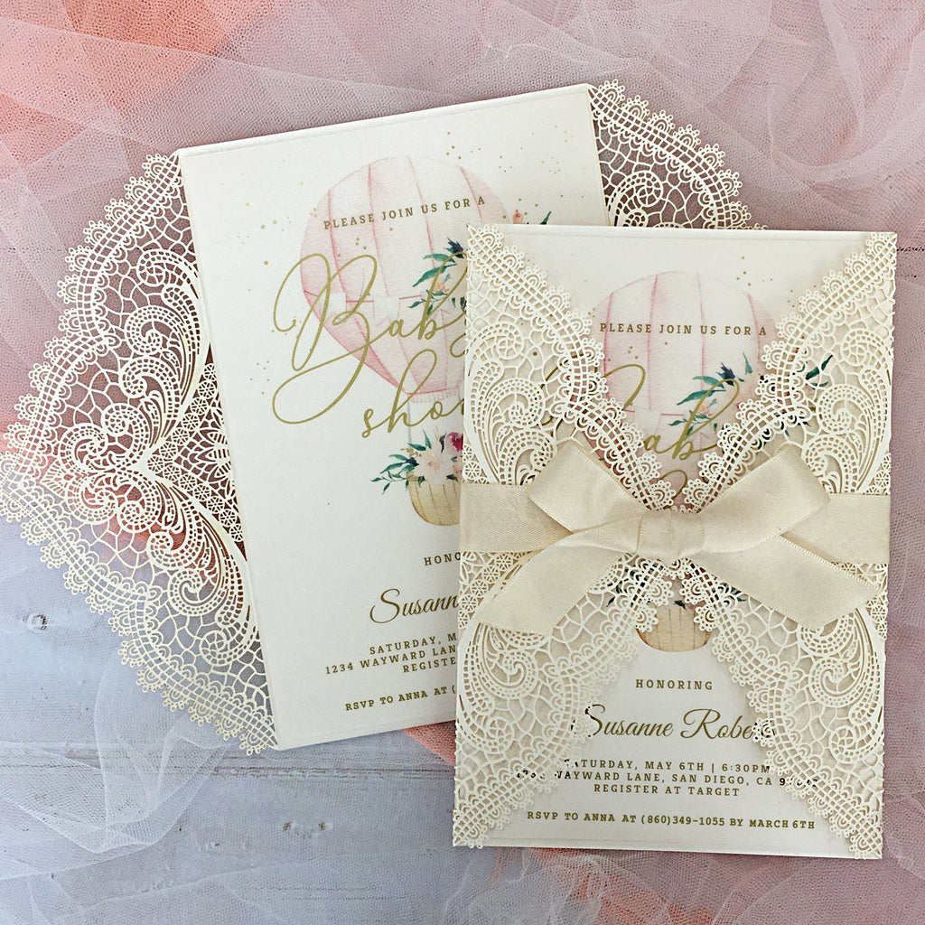 Picky Bride Baby Shower Invitations, Hot Air Balloon Flowers with Envelopes, 5x7 Cards, Perfect for Baby Boys and Baby Girls Picky Bride