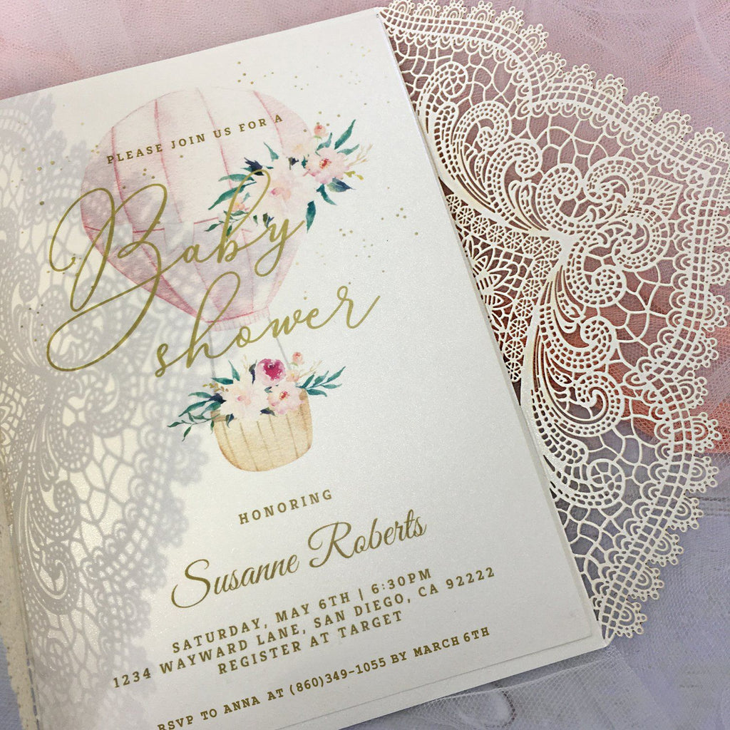 Picky Bride Baby Shower Invitations, Hot Air Balloon Flowers with Envelopes, 5x7 Cards, Perfect for Baby Boys and Baby Girls Picky Bride