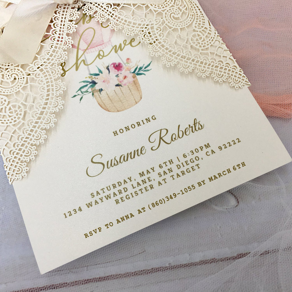 Picky Bride Baby Shower Invitations, Hot Air Balloon Flowers with Envelopes, 5x7 Cards, Perfect for Baby Boys and Baby Girls Picky Bride