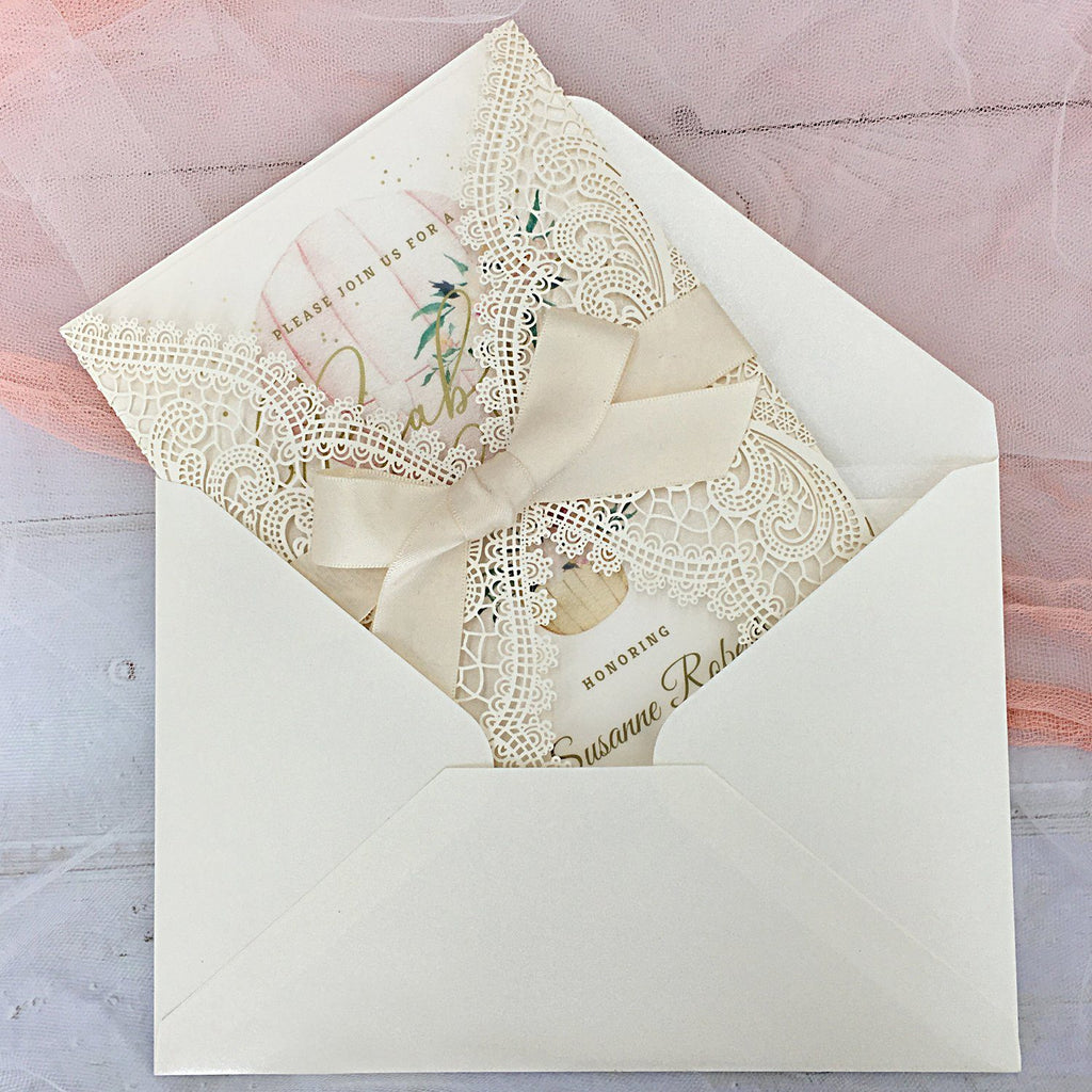 Picky Bride Baby Shower Invitations, Hot Air Balloon Flowers with Envelopes, 5x7 Cards, Perfect for Baby Boys and Baby Girls Picky Bride