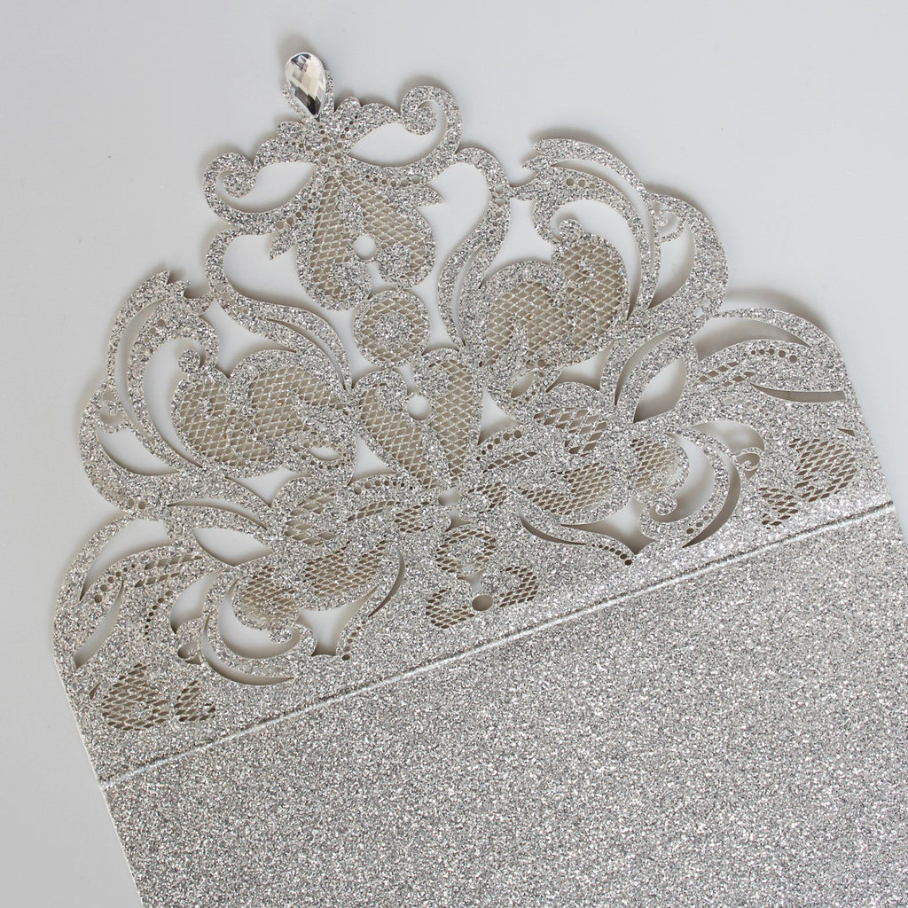 Picky Bride Elegant Glitter Silver Laser Cut Wedding Invitations with RSVP Cards Picky Bride