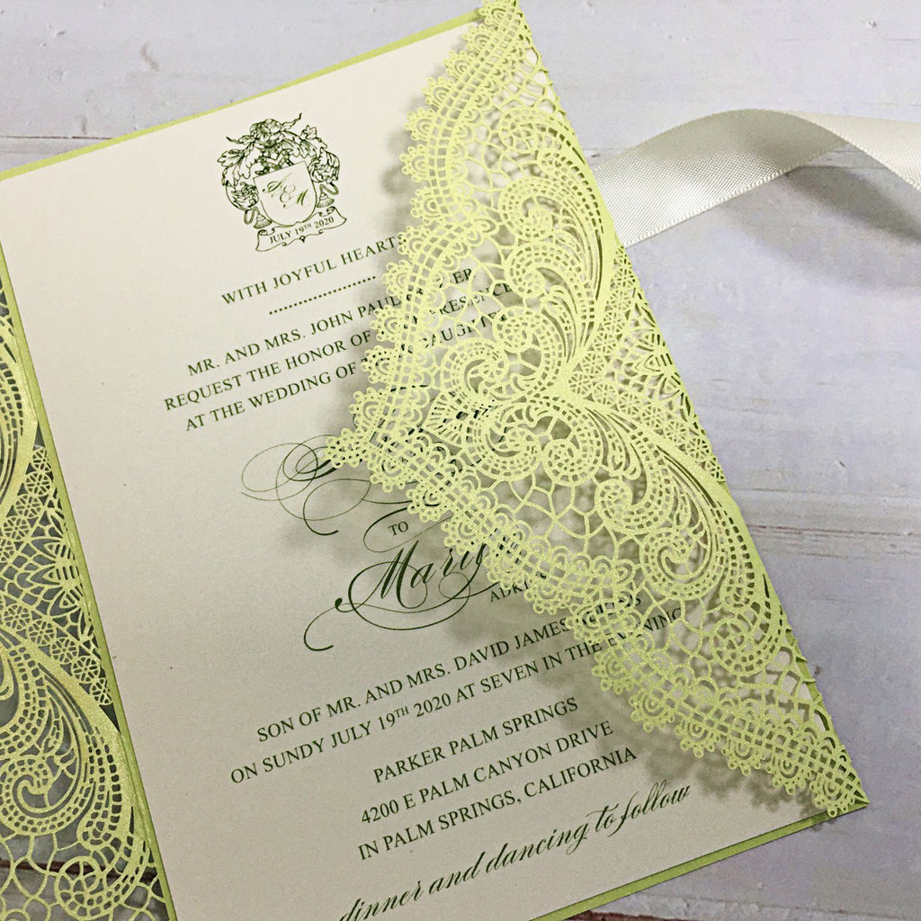 Picky Bride Elegant Wedding Invitations Cards Green Fresh Laser Cut Invitations with Envelopes Picky Bride