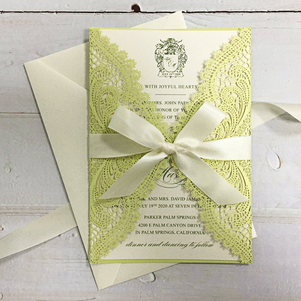 Picky Bride Elegant Wedding Invitations Cards Green Fresh Laser Cut Invitations with Envelopes Picky Bride