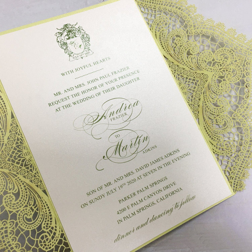 Picky Bride Elegant Wedding Invitations Cards Green Fresh Laser Cut Invitations with Envelopes Picky Bride