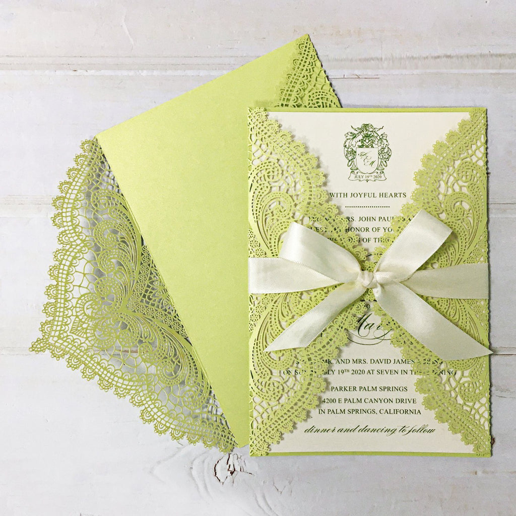 Picky Bride Elegant Wedding Invitations Cards Green Fresh Laser Cut Invitations with Envelopes Picky Bride