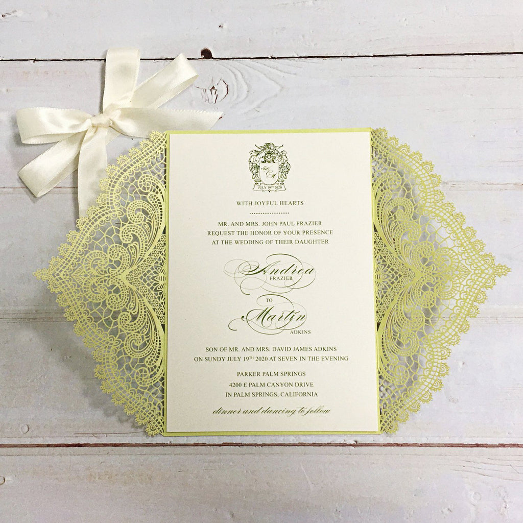Picky Bride Elegant Wedding Invitations Cards Green Fresh Laser Cut Invitations with Envelopes Picky Bride