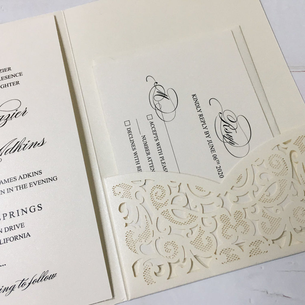 Picky Bride Elegant Wedding Invitations White Invitation Pockets with RSVP Cards Picky Bride