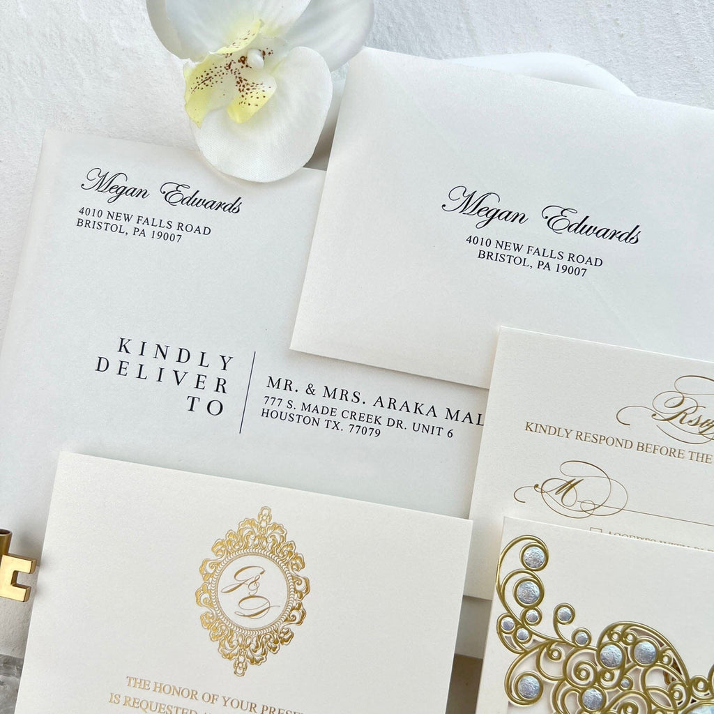 Picky Bride Gold Foil Wedding Invitations with RSVP, Pocket Invite Cards Customized Wording Wedding Ceremony Supplies Picky Bride