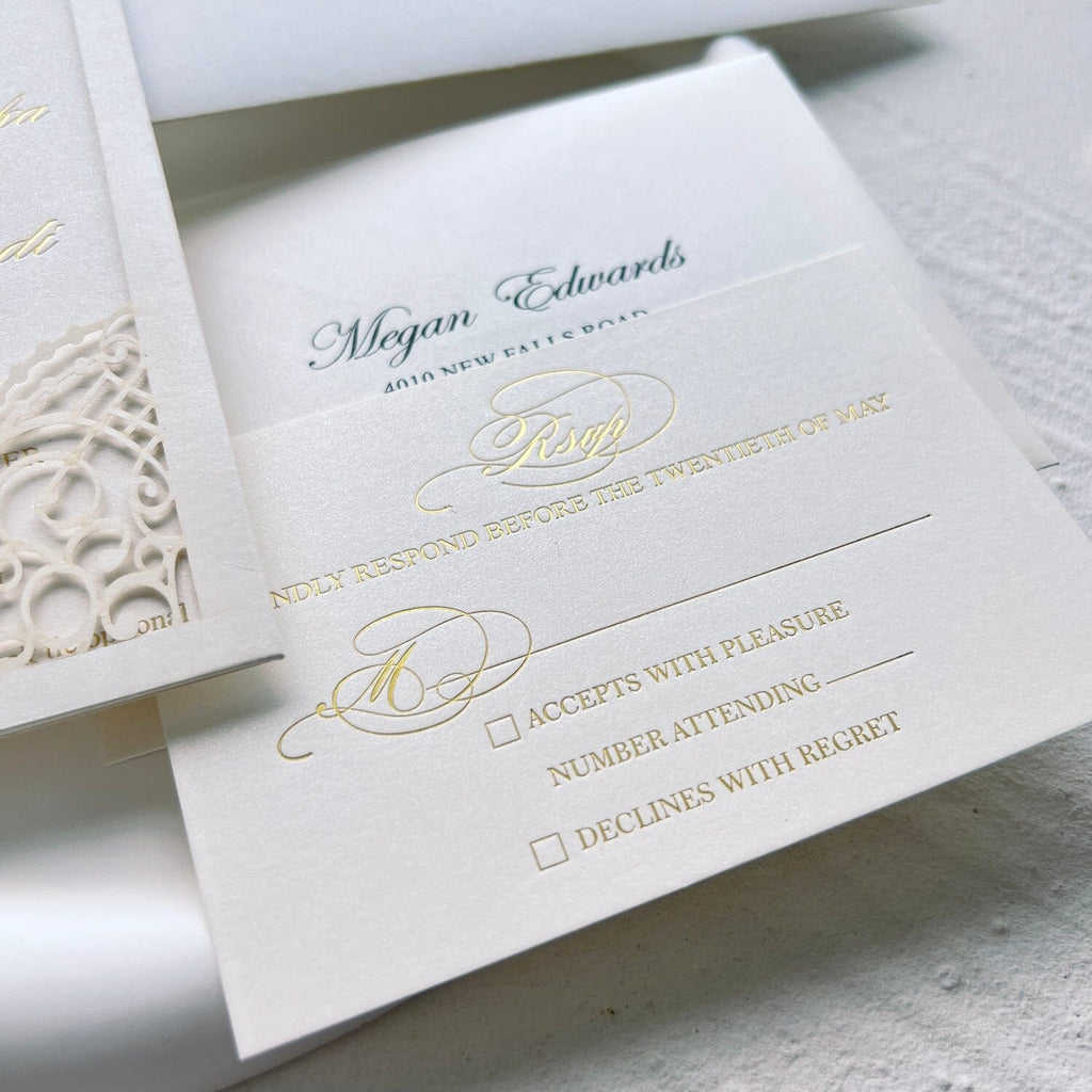 Picky Bride Gold Foil Wedding Invitations with RSVP, Pocket Invite Cards Customized Wording Wedding Ceremony Supplies Picky Bride