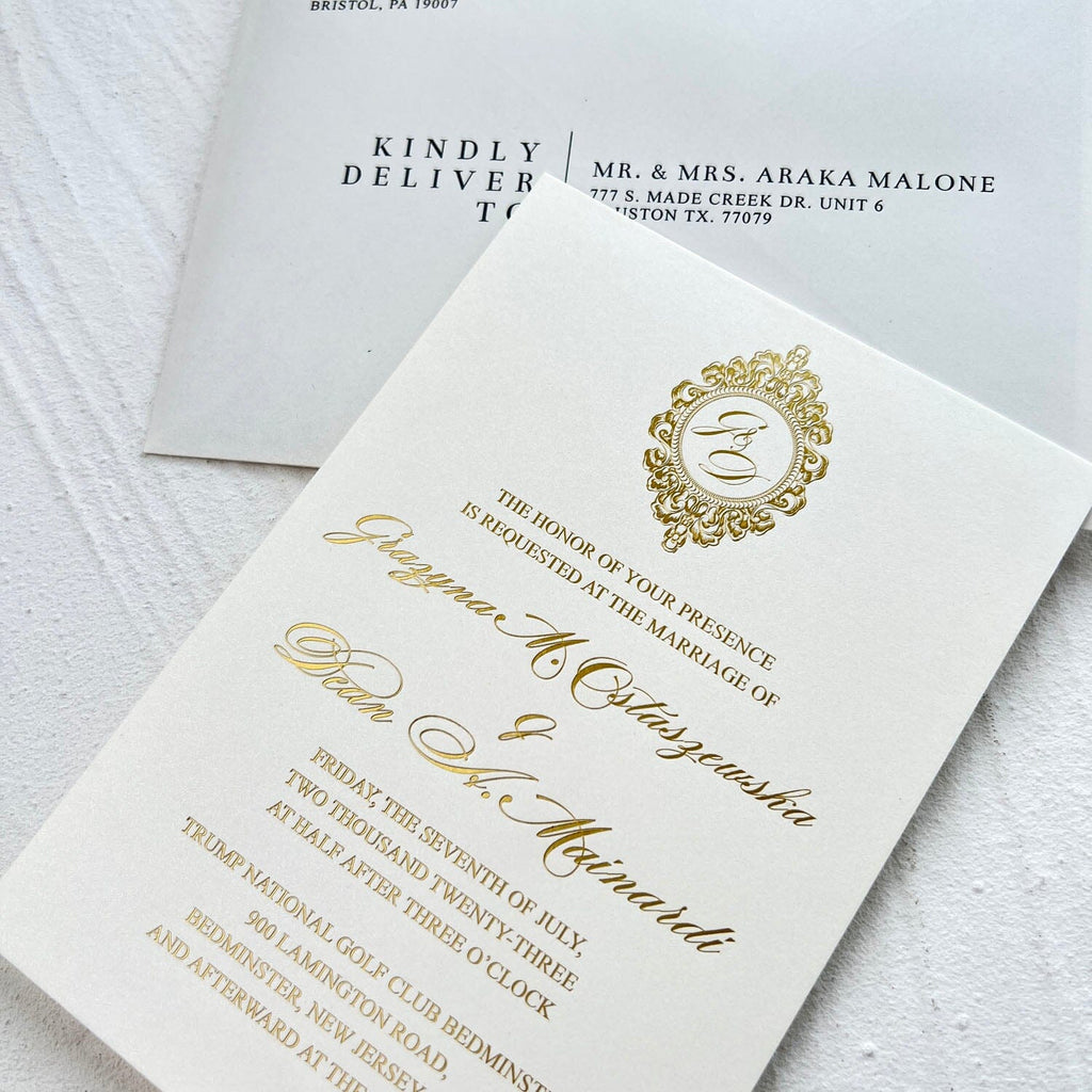 Picky Bride Gold Foil Wedding Invitations with RSVP, Pocket Invite Cards Customized Wording Wedding Ceremony Supplies Picky Bride