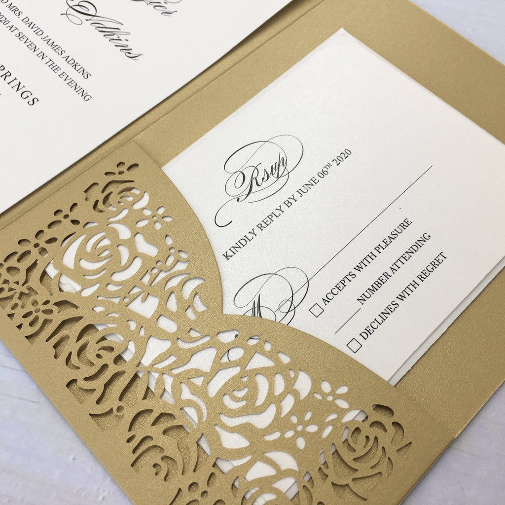 Picky Bride Gold Wedding Invitations Laser Cut Invitations With RSVP Cards Picky Bride