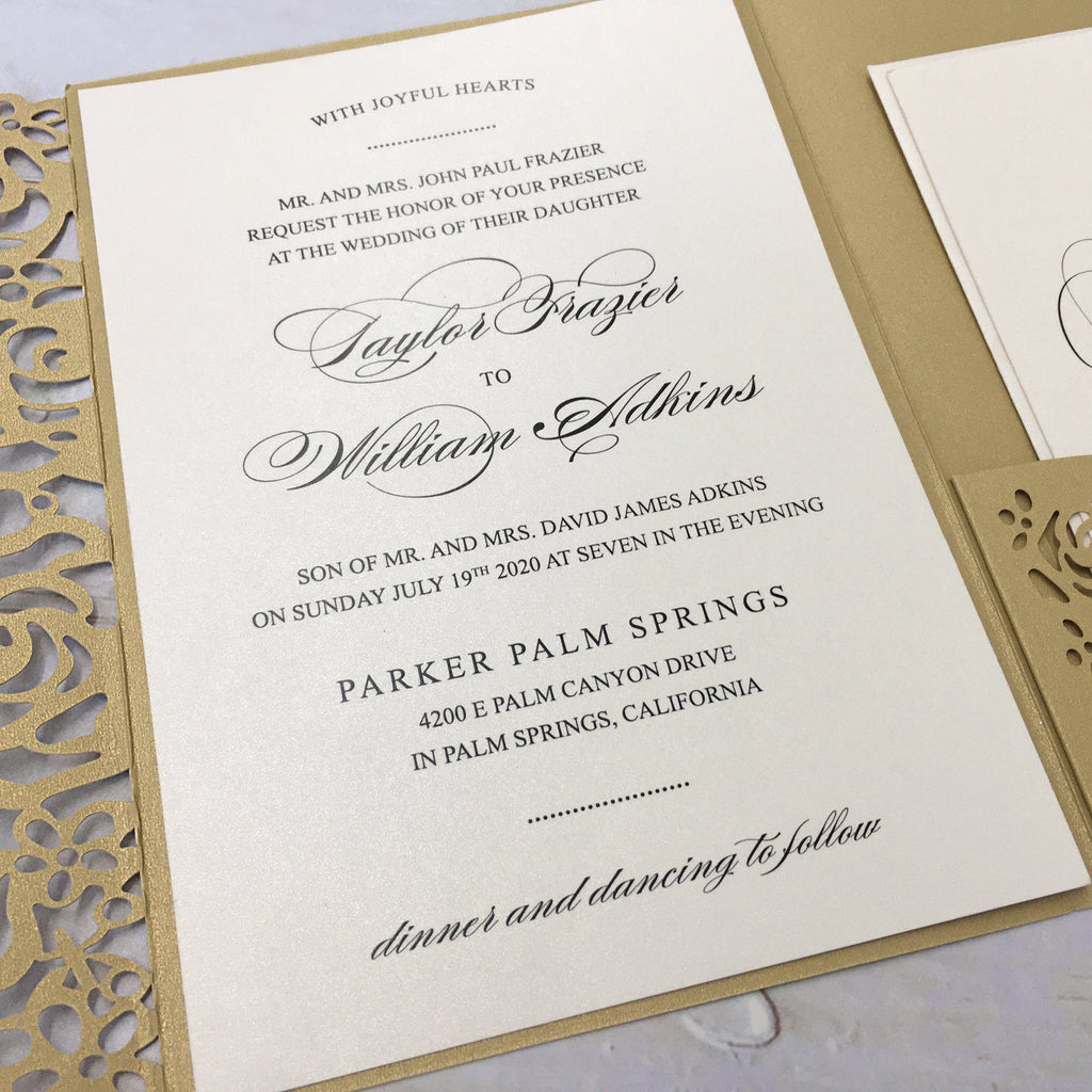 Picky Bride Gold Wedding Invitations Laser Cut Invitations With RSVP Cards Picky Bride