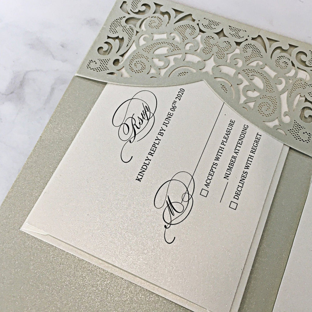 Picky Bride Gray Wedding Invitations Pocket Wedding Invite Cards with RSVP and Envelopes Silver Wedding Theme Picky Bride