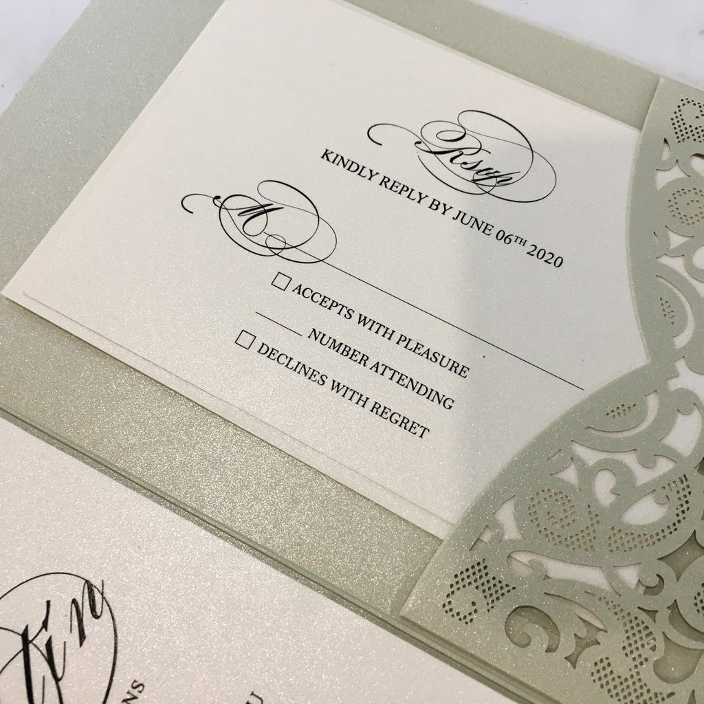 Picky Bride Gray Wedding Invitations Pocket Wedding Invite Cards with RSVP and Envelopes Silver Wedding Theme Picky Bride