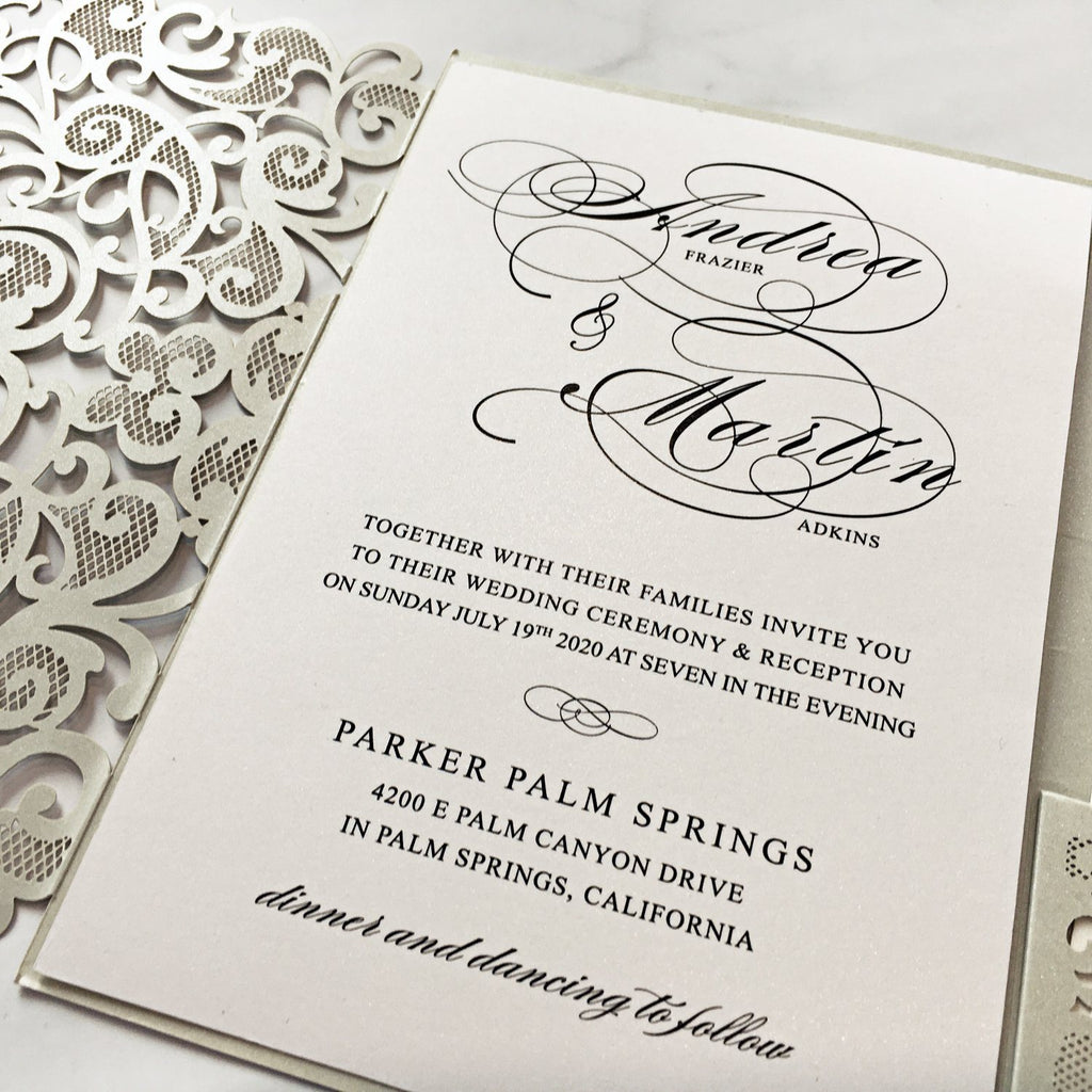 Picky Bride Gray Wedding Invitations Pocket Wedding Invite Cards with RSVP and Envelopes Silver Wedding Theme Picky Bride