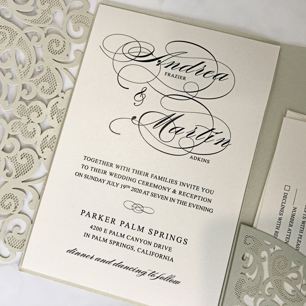 Picky Bride Gray Wedding Invitations Pocket Wedding Invite Cards with RSVP and Envelopes Silver Wedding Theme Picky Bride