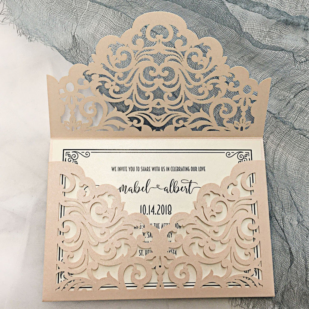Picky Bride Laser Cut Pocket Wedding Invitations Lace Invitations Elegant Invite Cards for Wedding Picky Bride