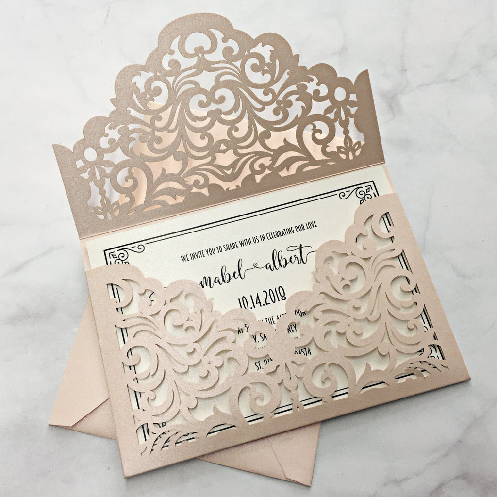 Picky Bride Laser Cut Pocket Wedding Invitations Lace Invitations Elegant Invite Cards for Wedding Picky Bride