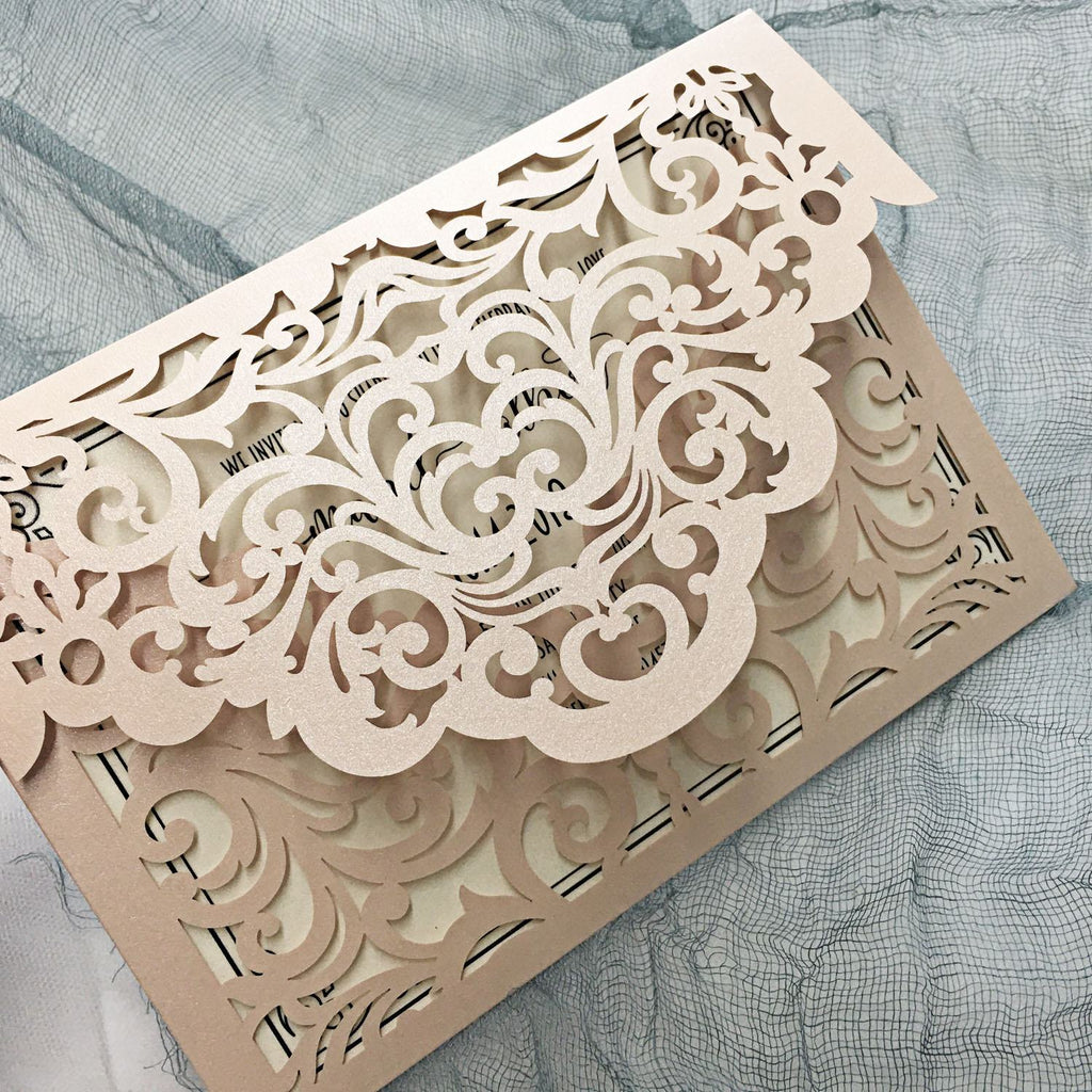 Picky Bride Laser Cut Pocket Wedding Invitations Lace Invitations Elegant Invite Cards for Wedding Picky Bride