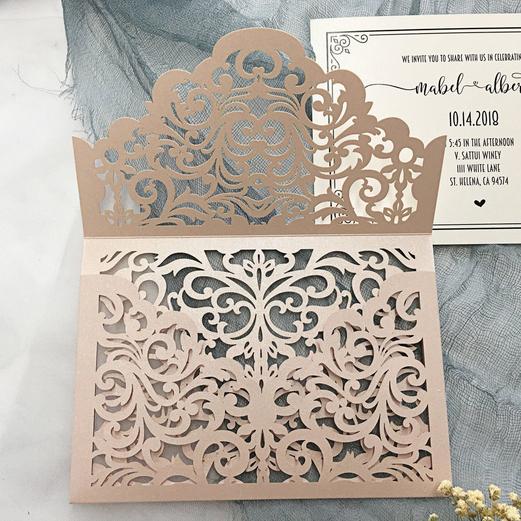 Picky Bride Laser Cut Pocket Wedding Invitations Lace Invitations Elegant Invite Cards for Wedding Picky Bride