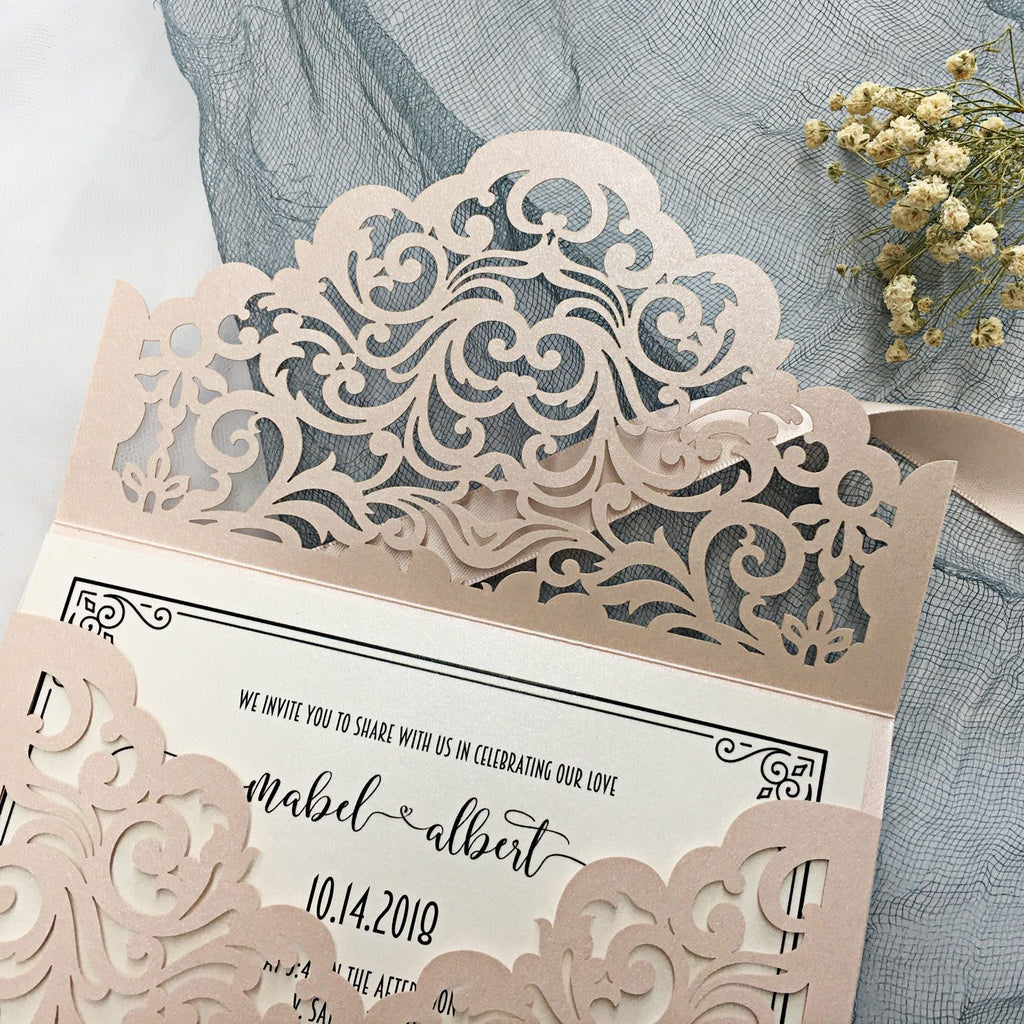 Picky Bride Laser Cut Pocket Wedding Invitations Lace Invitations Elegant Invite Cards for Wedding Picky Bride
