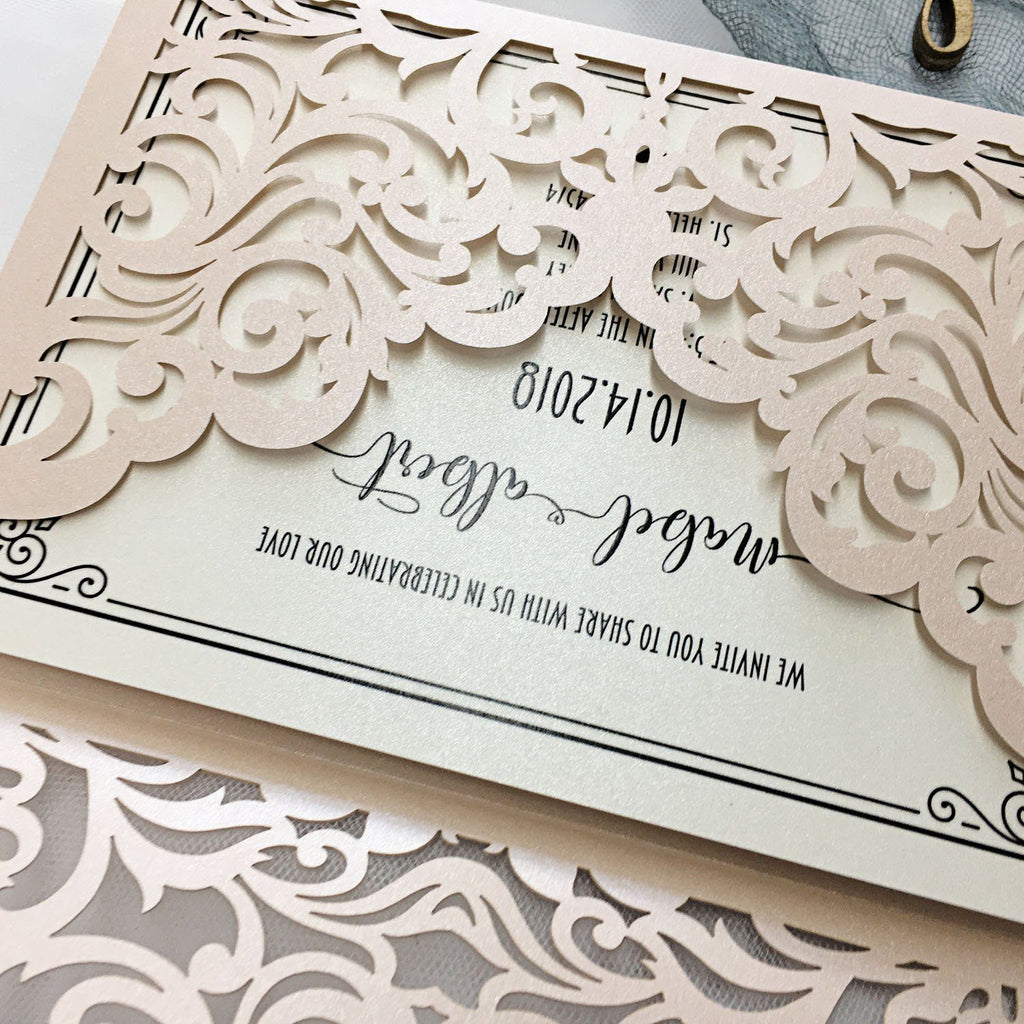 Picky Bride Laser Cut Pocket Wedding Invitations Lace Invitations Elegant Invite Cards for Wedding Picky Bride