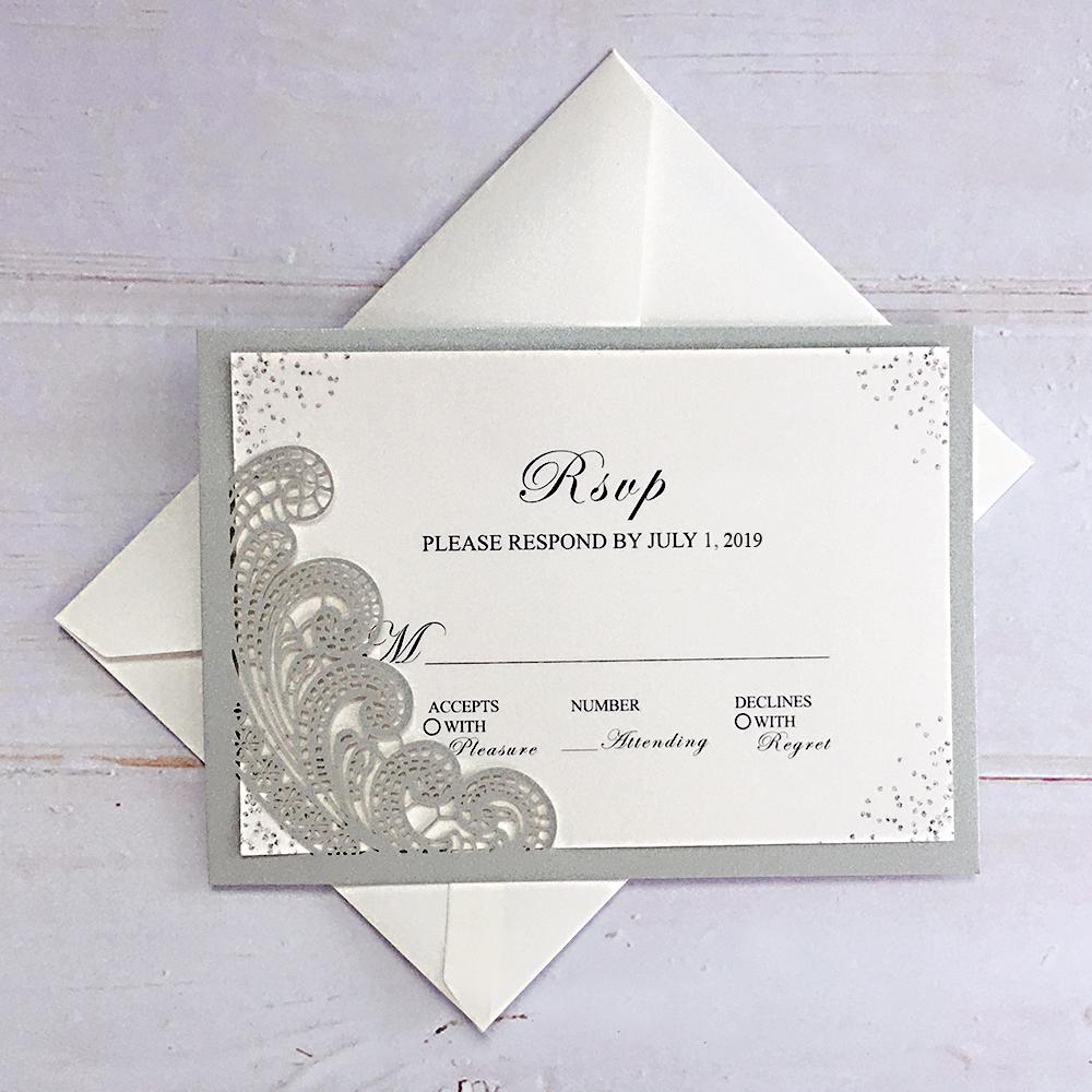 Picky Bride Laser Cut Silver Grey Wedding Invitations with Ribbon Bow Picky Bride 