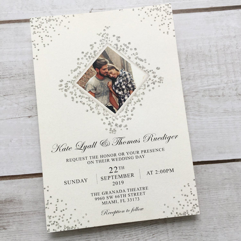 Picky Bride Laser Cut Silver Grey Wedding Invitations with Ribbon Bow Picky Bride