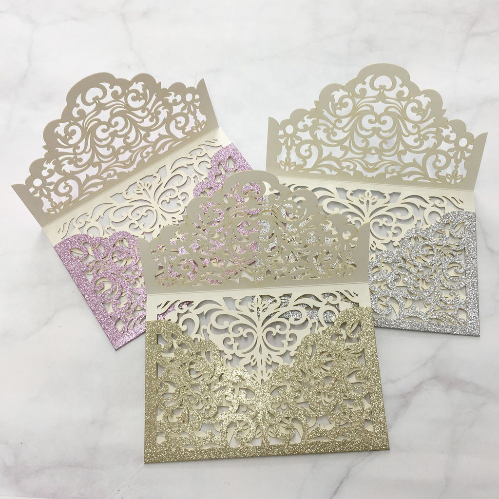 Picky Bride Luxury Glitter Gold Wedding Invitations Laser Cutting Invitation Cards With Envelope Picky Bride