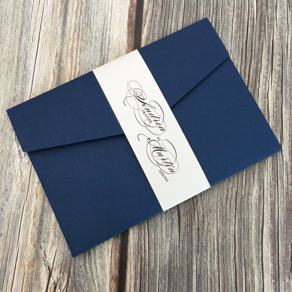 Picky Bride Navy Blue Pocket Wedding Invitations, Folded Invite Picky Bride