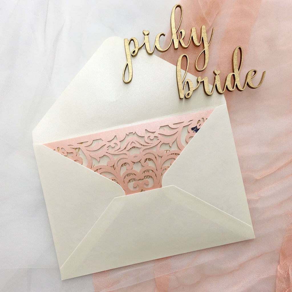 Picky Bride Pink Wedding Invitations Pocket Invitations With RSVP Elegant Wedding Invite Cards Picky Bride