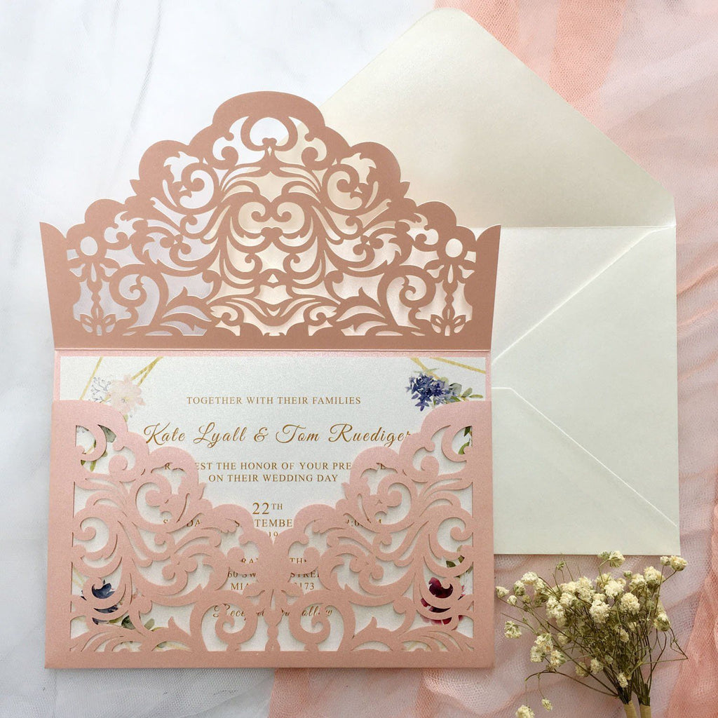 Picky Bride Pink Wedding Invitations Pocket Invitations With RSVP Elegant Wedding Invite Cards Picky Bride