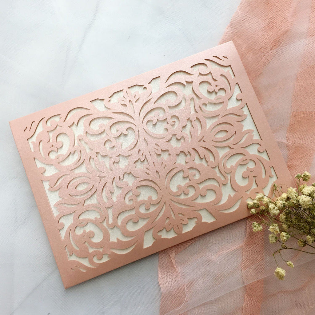 Picky Bride Pink Wedding Invitations Pocket Invitations With RSVP Elegant Wedding Invite Cards Picky Bride