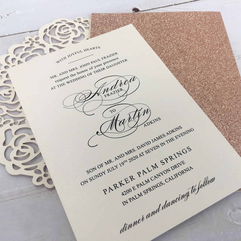 Picky Bride Wedding Invitations with Envelopes 5 x 7-inch, Lace Rose Gold Wedding Invitations With RSVP Cards Picky Bride