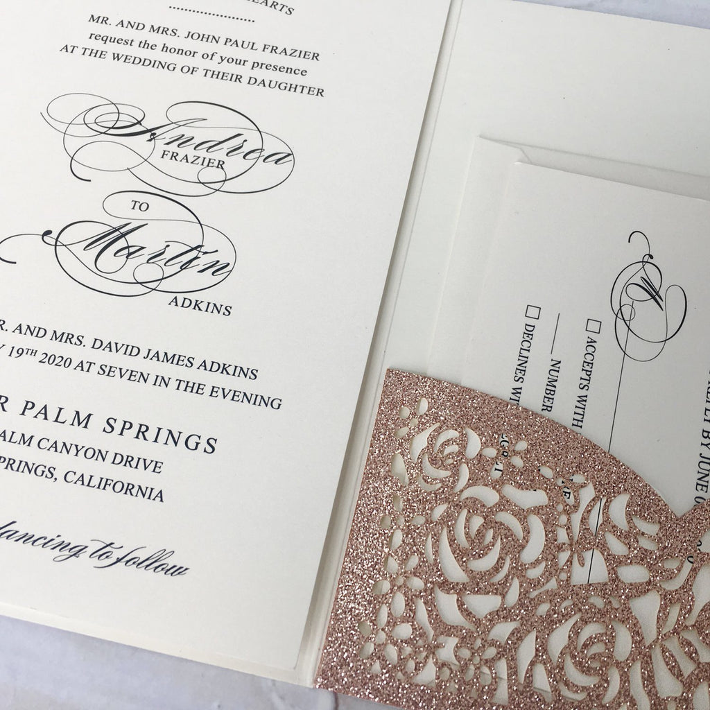 Picky Bride Wedding Invitations with Envelopes 5 x 7-inch, Lace Rose Gold Wedding Invitations With RSVP Cards Picky Bride